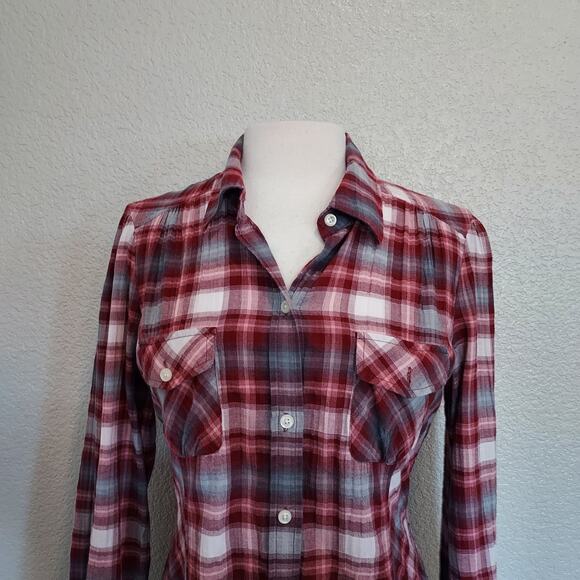 Lucky Brand Red Plaid Long Sleeve Button Down Size M - Picture 2 of 10